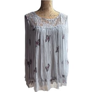 Battery silk blouse with Lace Trim long sleeve made in Italy